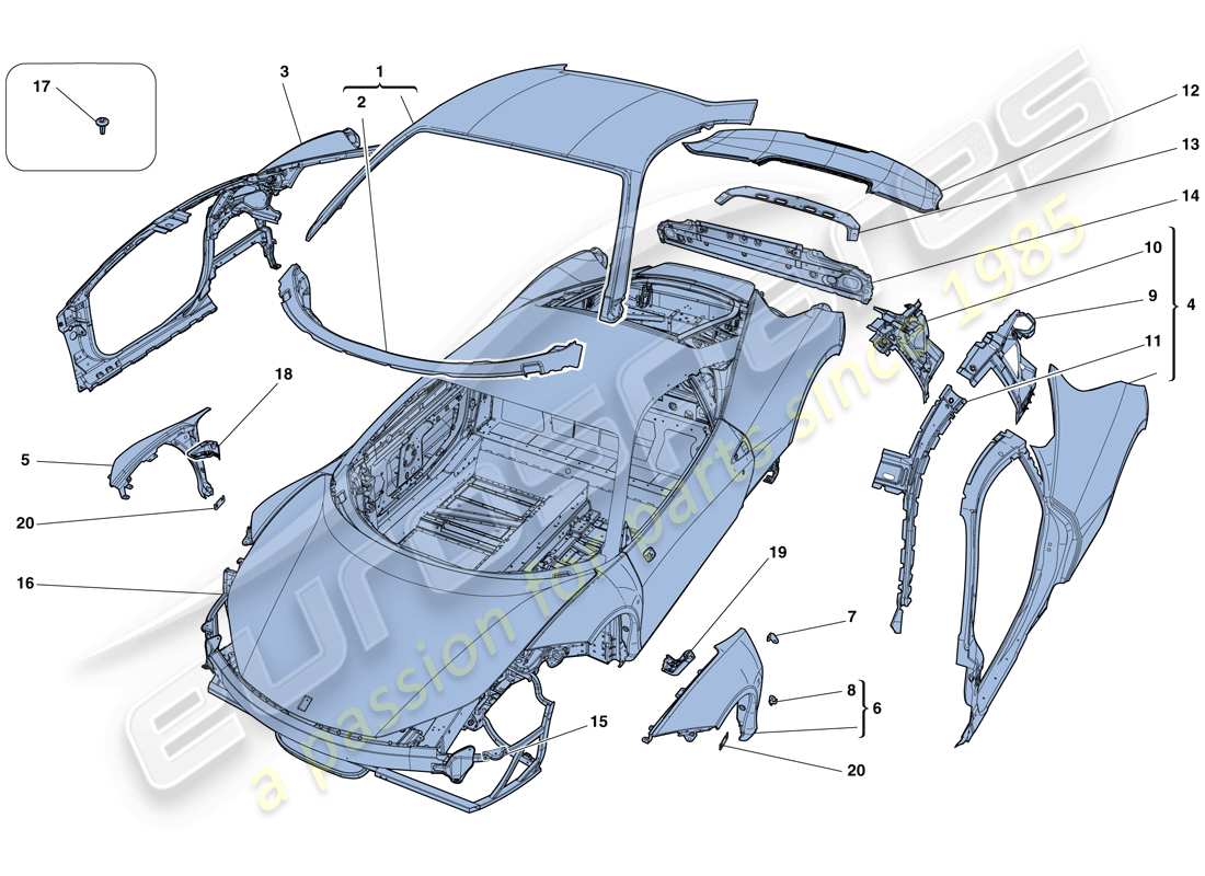 Ferrari 458 Spécial (RHD) CARROSSERIE - GARNITURE EXTÉRIEURE Schéma des pièces