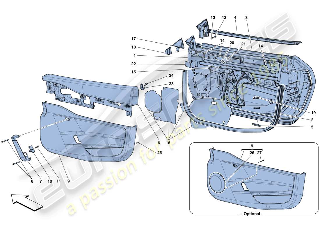 Ferrari 458 Spécial (RHD) PORTES - SOUS-STRUCTURE ET GARNITURE Schéma des pièces