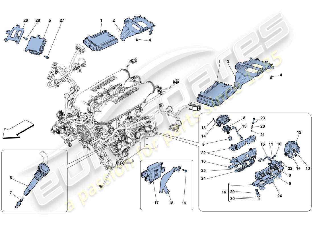Ferrari 458 Ouverture spéciale (RHD) INJECTION - SYSTÈME D'ALLUMAGE Schéma des pièces