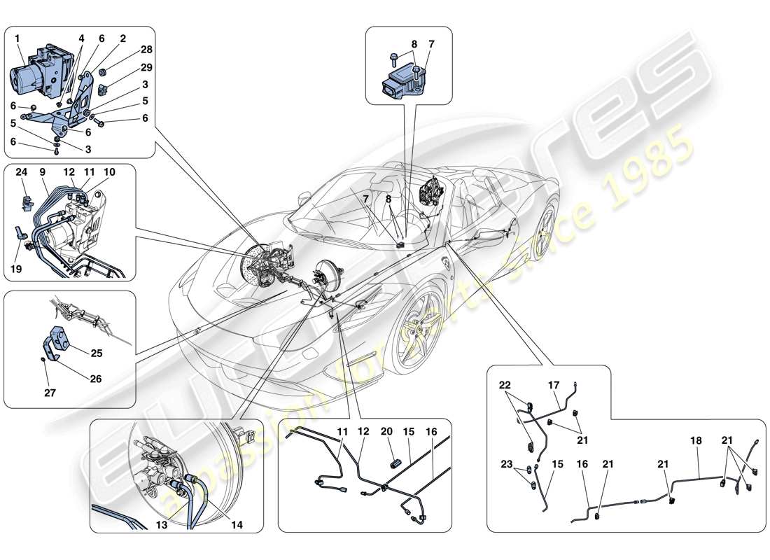Ferrari 458 Ouverture spéciale (RHD) Système de freinage Schéma des pièces