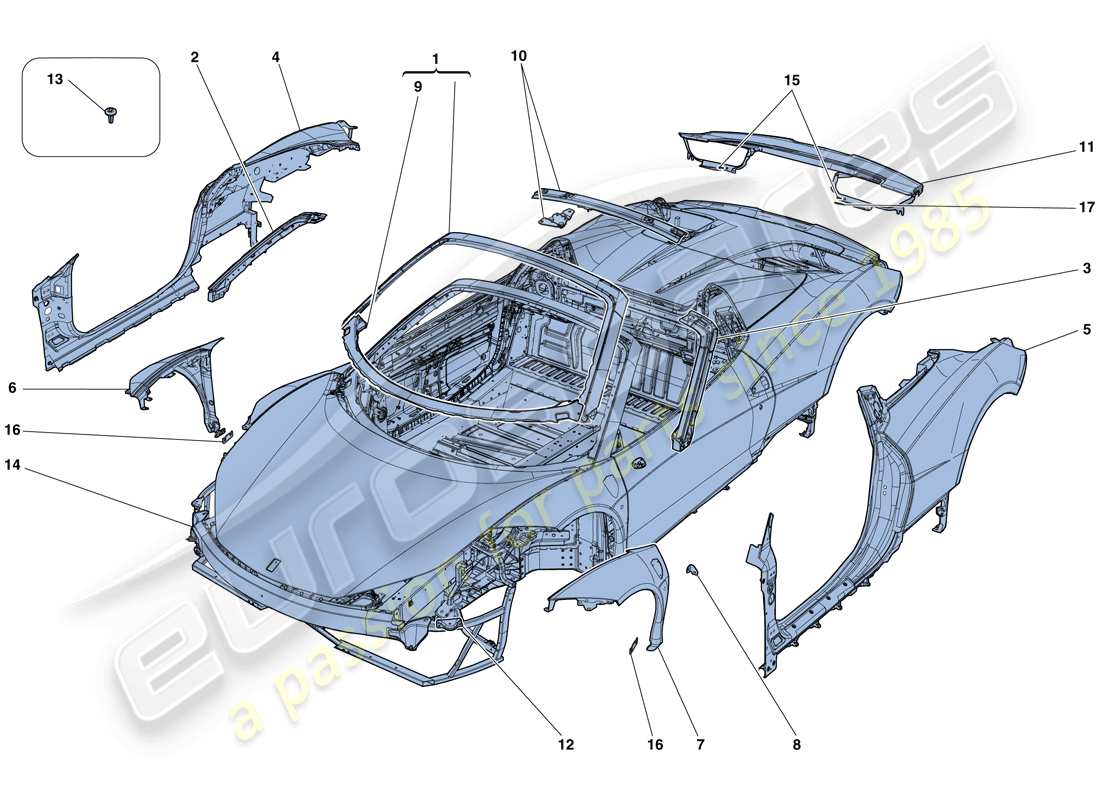 Ferrari 458 Ouverture spéciale (RHD) CARROSSERIE - GARNITURE EXTÉRIEURE Schéma des pièces