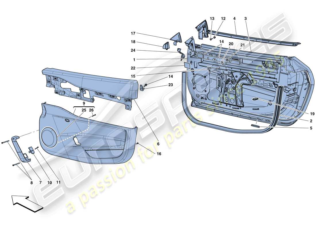 Ferrari 458 Ouverture spéciale (RHD) PORTES - SOUS-STRUCTURE ET GARNITURE Schéma des pièces