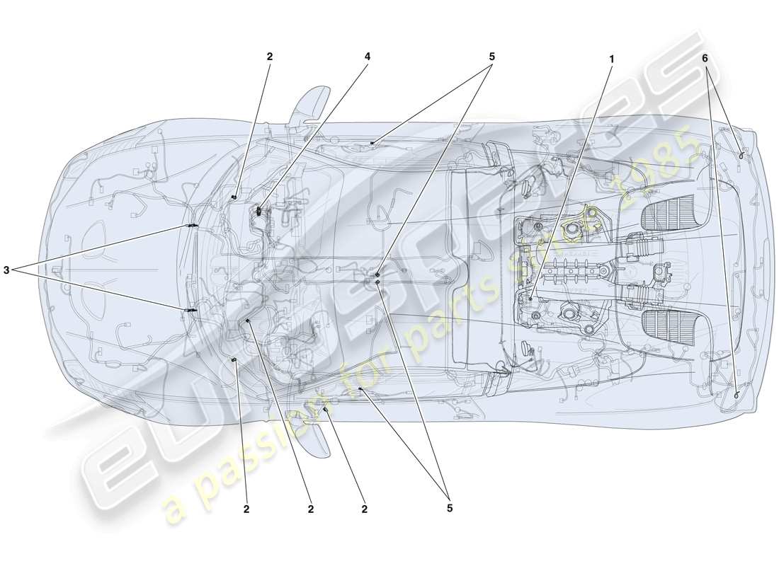 Ferrari 458 Ouverture spéciale (RHD) FIXATIONS DIVERSES POUR LE SYSTÈME ÉLECTRIQUE Schéma des pièces