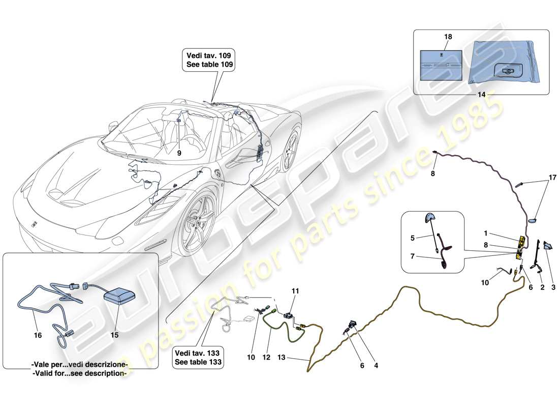 Ferrari 458 Ouverture spéciale (RHD) TÉLÉMÉTRIE Schéma des pièces