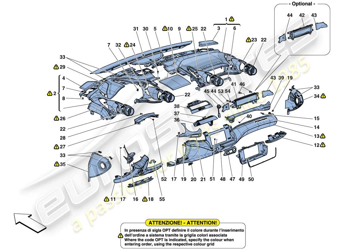 Ferrari GTC4 Lusso T (EUROPE) TABLEAU DE BORD - GARNITURE Schéma des pièces