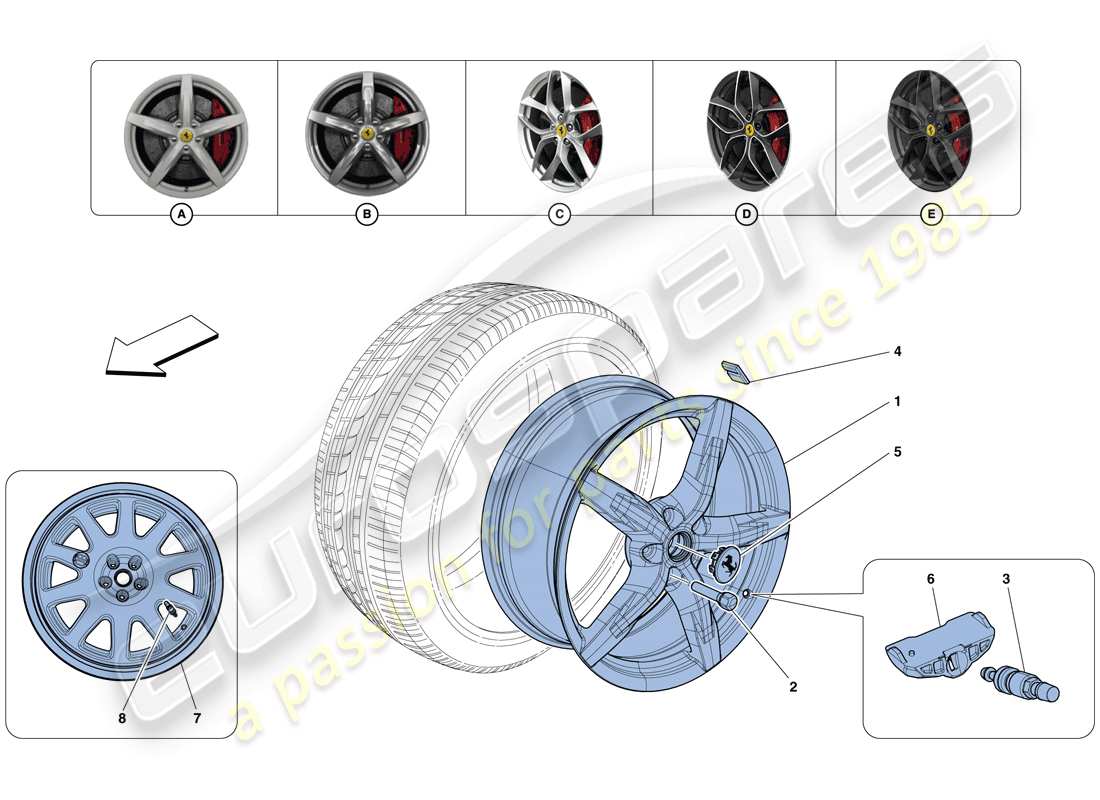 Ferrari GTC4 Lusso T (États-Unis) roues Schéma des pièces