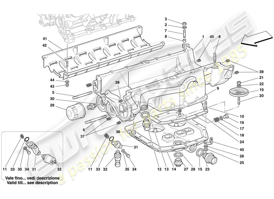 Ferrari 612 Scaglietti (Europe) LUBRIFICATION - CARTER D'HUILE ET FILTRES Schéma des pièces
