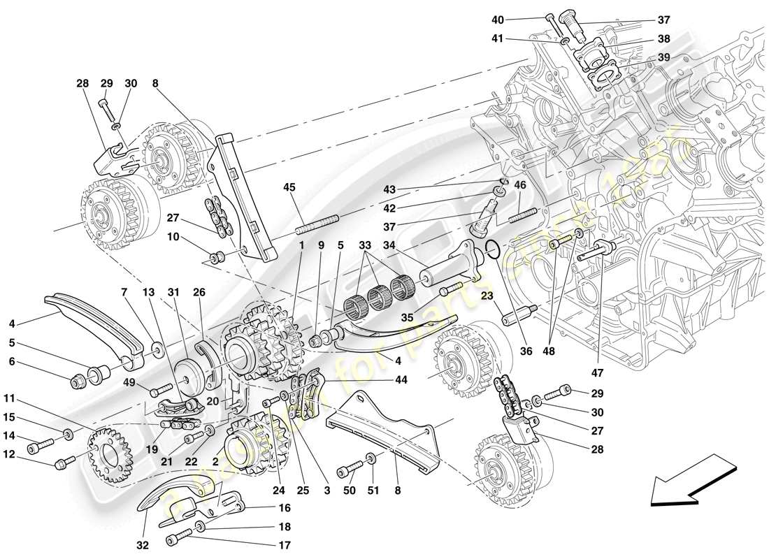 Ferrari 599 SA Aperta (États-Unis) SYSTÈME DE DISTRIBUTION - ENTRAÎNEMENT Schéma des pièces