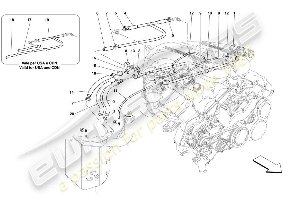 Ferrari 599 SA Aperta (États-Unis) Système de soufflage Schéma des pièces