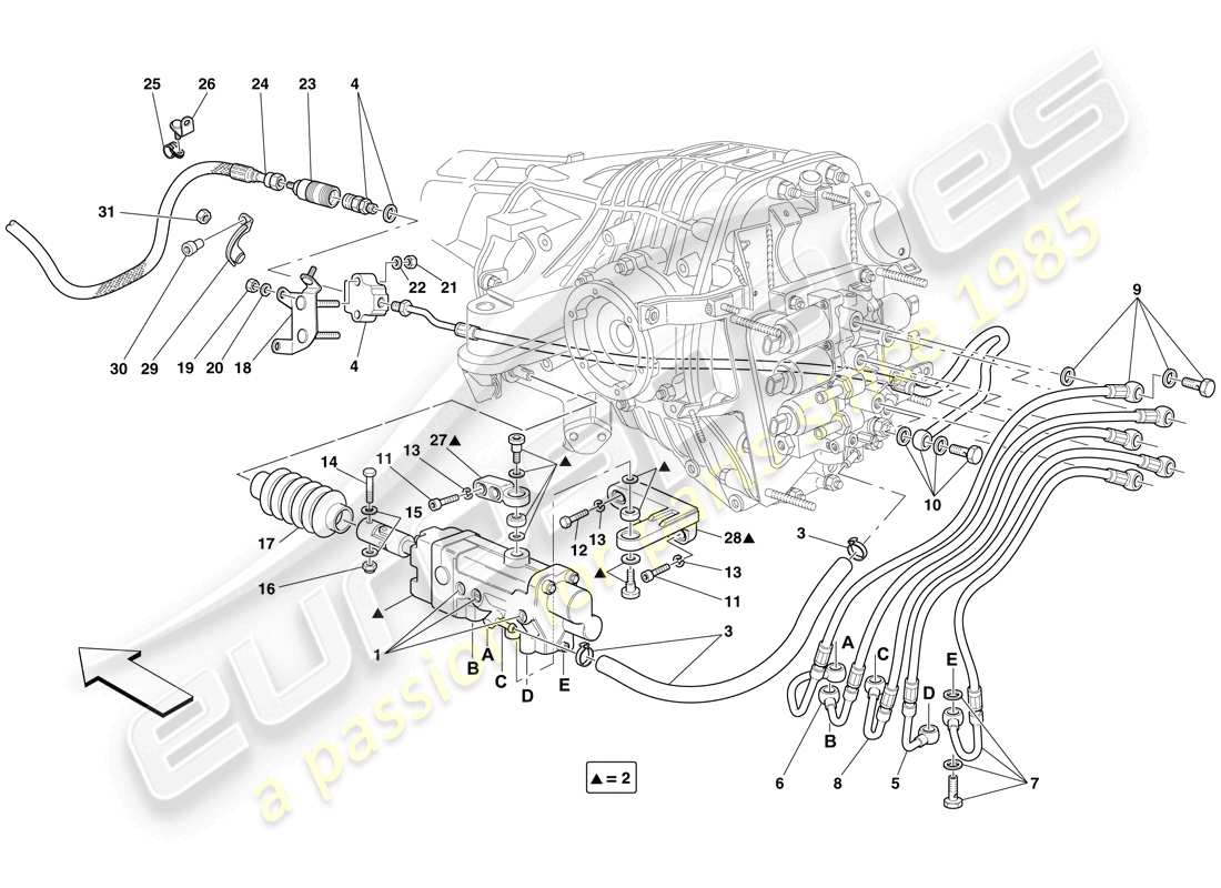 Ferrari 599 SA Aperta (États-Unis) F1 Commande hydraulique d'embrayage Schéma des pièces