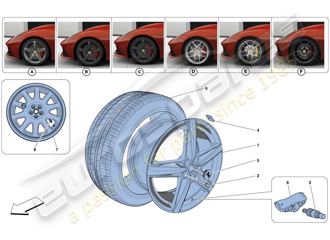 Ferrari F12 Berlinetta (RHD) roues Schéma des pièces