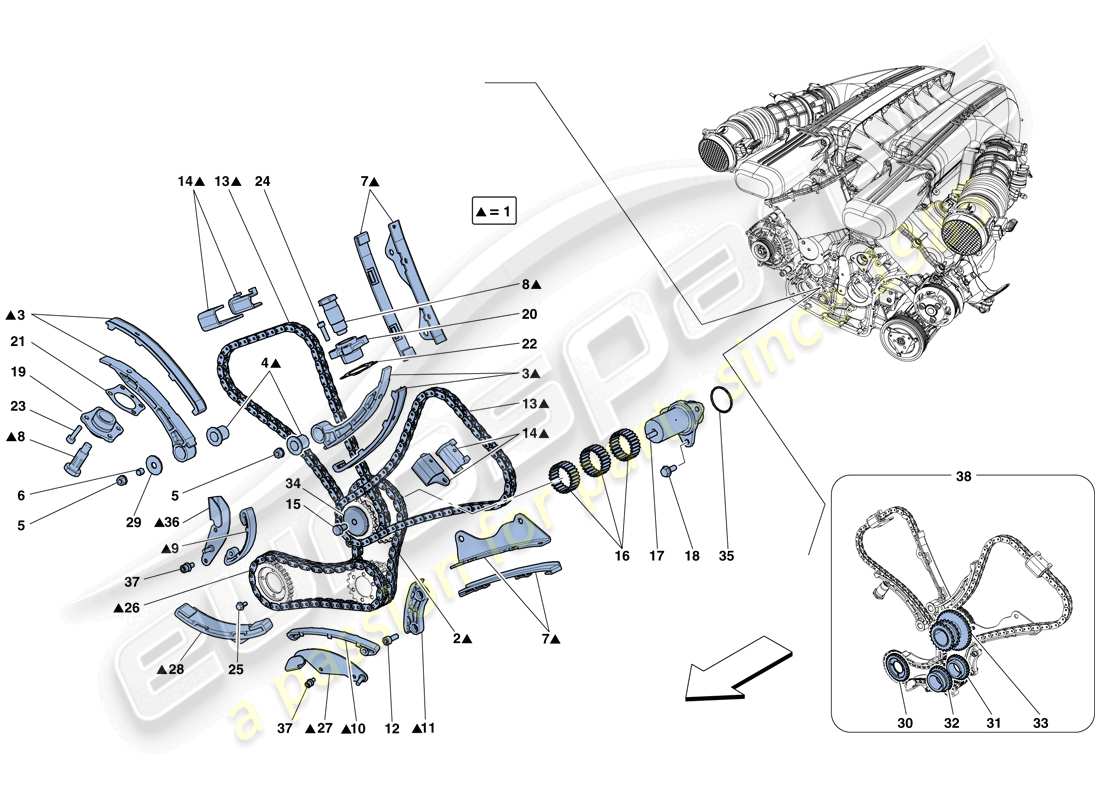 Ferrari F12 Berlinetta (États-Unis) SYSTÈME DE DISTRIBUTION - ENTRAÎNEMENT Schéma des pièces