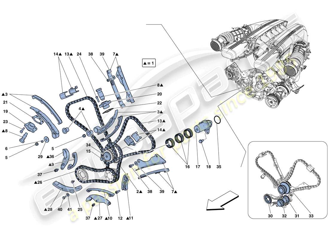 Ferrari F12 TDF (Europe) SYSTÈME DE DISTRIBUTION - ENTRAÎNEMENT Schéma des pièces