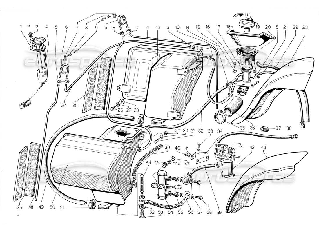 Lamborghini Jalpa 3.5 (1984) Système de carburant Diagramme de pièce