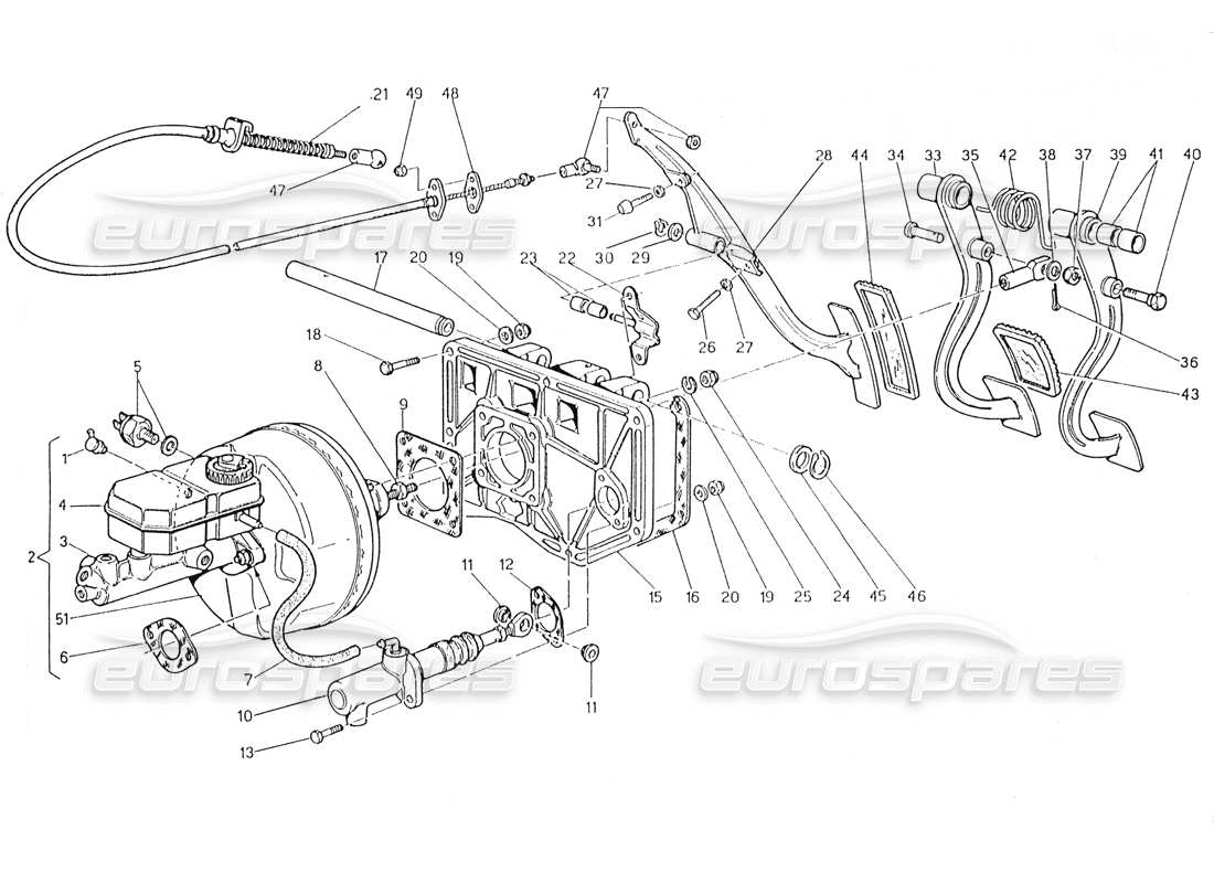 Maserati Karif 2.8 Ensemble pédale - Booster de frein Embrayage Pompe (voitures à direction gauche) Schéma des pièces