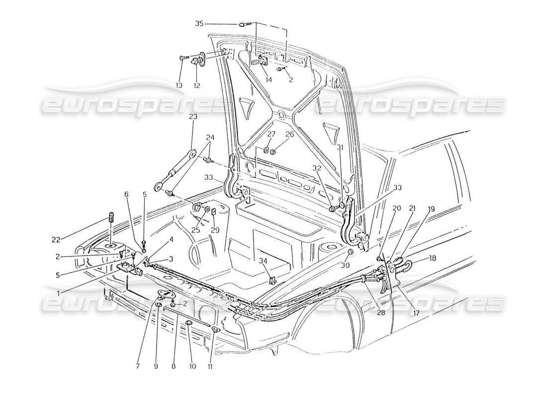 Maserati Karif 2.8 Capot : Charnières et déverrouillage du capot Diagramme de pièce