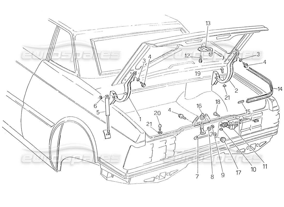 Maserati Karif 2.8 Couvercle de coffre : charnières, déverrouillage du couvercle de coffre Diagramme de pièce
