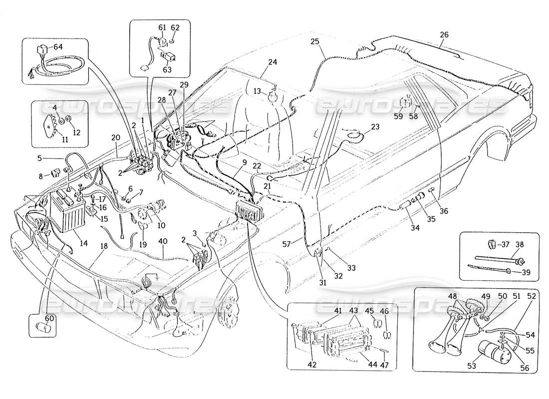 Maserati Karif 2.8 Schéma des pièces du faisceau de câbles et des composants électriques (voitures à direction droite)