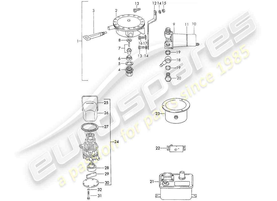 Porsche 911 (1972) MATÉRIEL DE RÉPARATION - POUR - CHAUFFAGE - - WEBASTO - - MESURE - POMPE À CARBURANT - TRANSMETTEUR D'ÉTINCELLES D'ALLUMAGE - RÉSISTANCE SÉRIE Diagramme de pièce