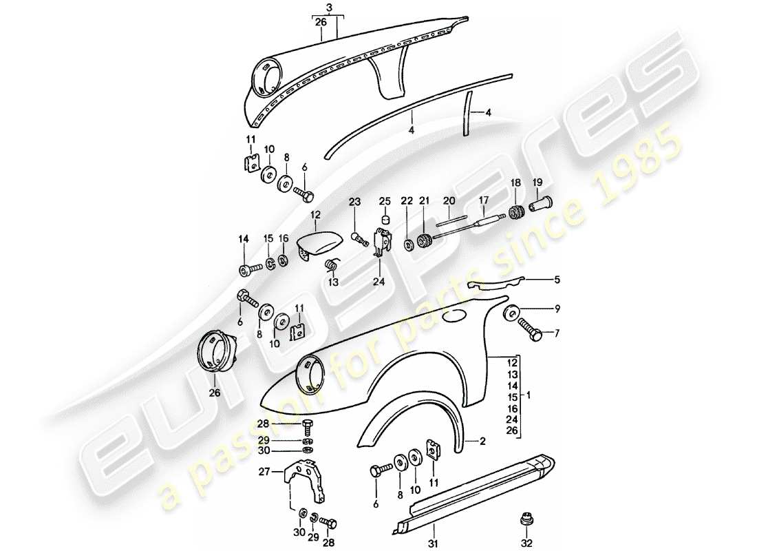 Porsche 911 (1978) PANNEAUX EXTERIEURS Diagramme de pièce