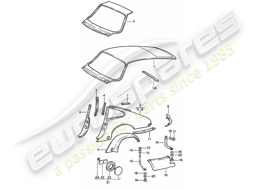 Porsche 911 (1978) PANNEAUX EXTÉRIEURS - POUR LE MONTAGE, UTILISEZ DU MATÉRIEL D'ATELIER Diagramme de pièce