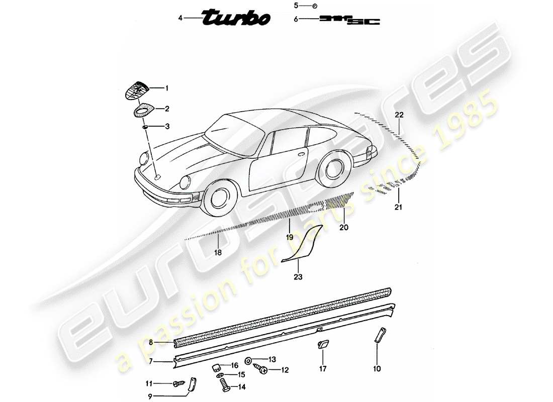 Porsche 911 (1978) ÉQUIPEMENTS DÉCORATIFS Diagramme de pièce