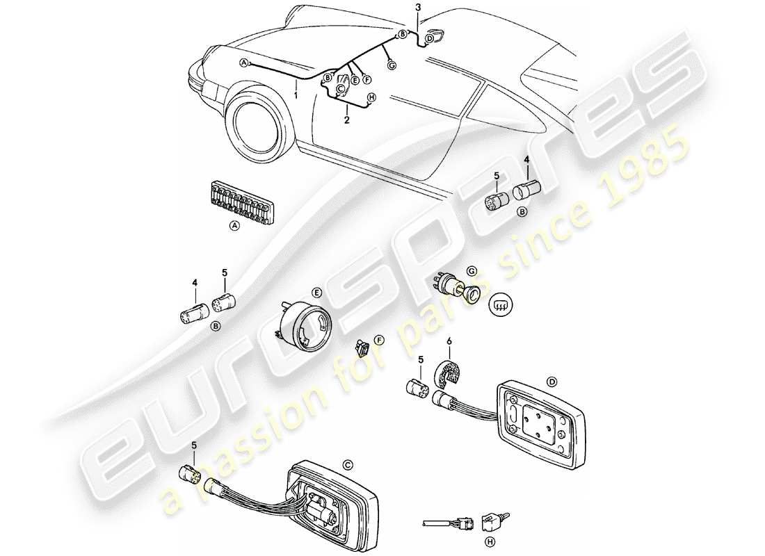 Porsche 911 (1978) FAISCEAU DE CABLAGE - RÉTROVISEUR Diagramme de pièce