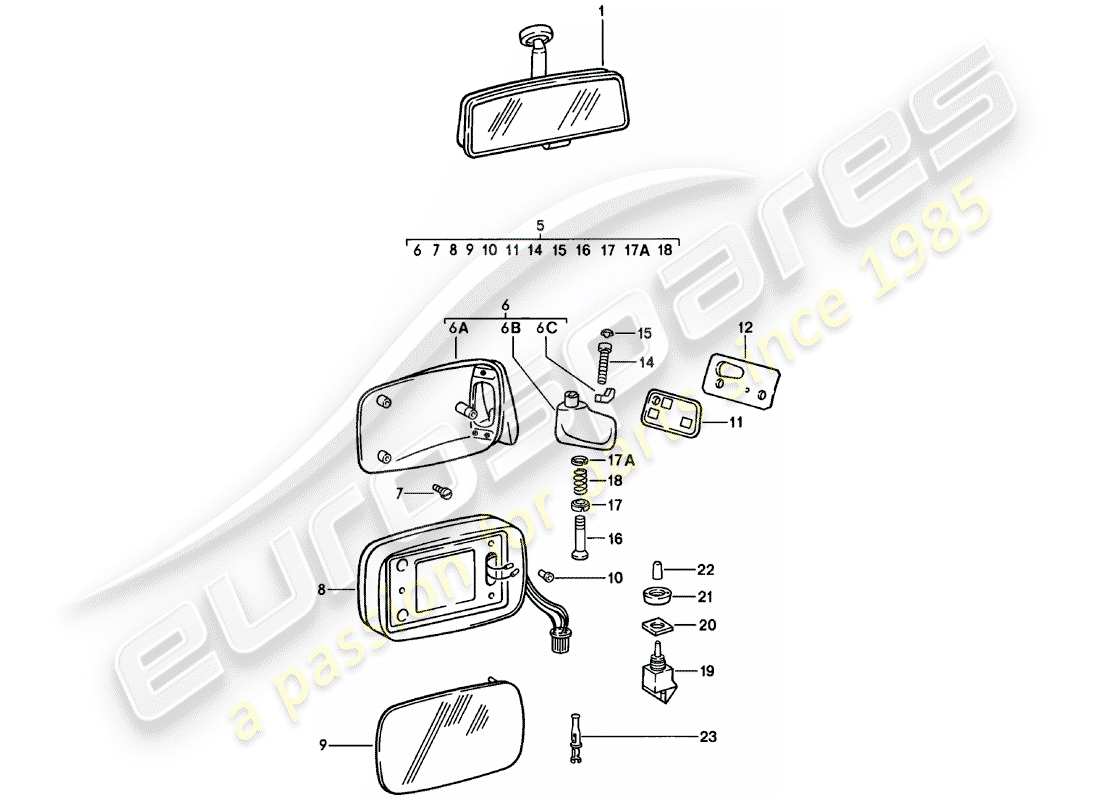 Porsche 911 (1980) RÉTROVISEUR - RÉTROVISEUR Diagramme de pièce