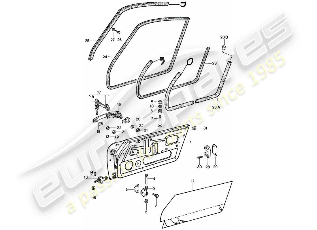 Porsche 911 (1982) Des portes Diagramme de pièce