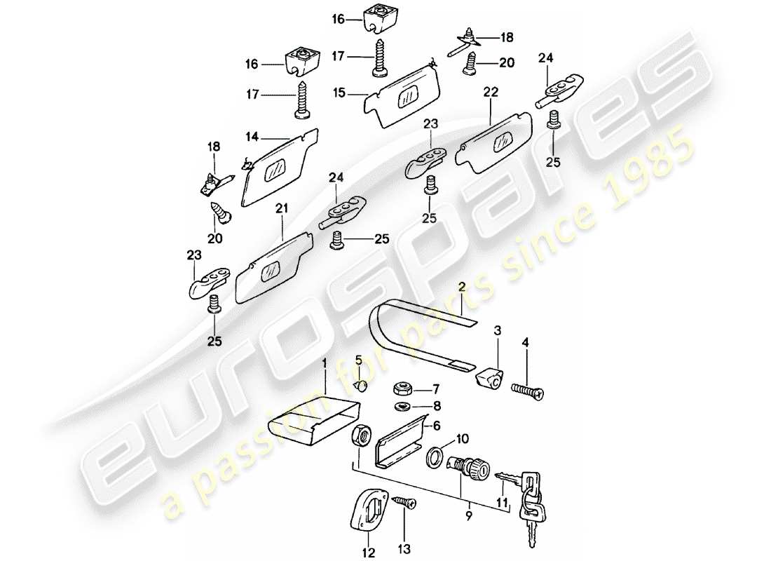 Porsche 911 (1982) BOITE A GANTS - PARE-SOLEIL Diagramme de pièce