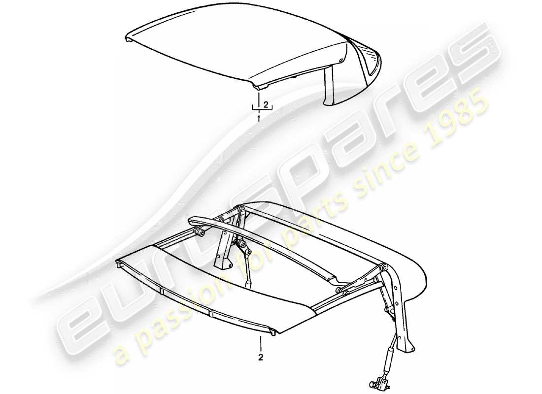 Porsche 911 (1982) DESSUS CONVERTIBLE - CADRE SUPÉRIEUR - MANUEL Diagramme de pièce