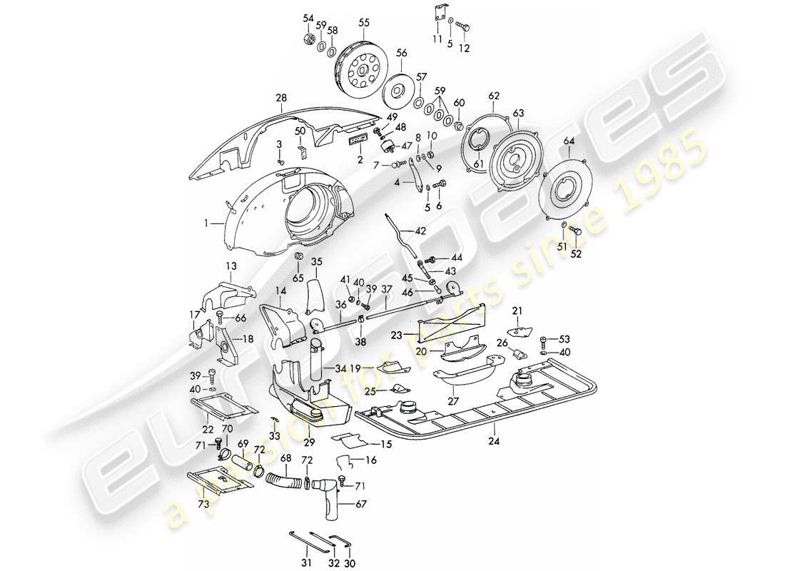 Porsche 911/912 (1965) refroidissement par air - CONDUIT D'AIR - ET - COUVERCLE MOTEUR - PAS POUR : - (S)(D) Diagramme de pièce