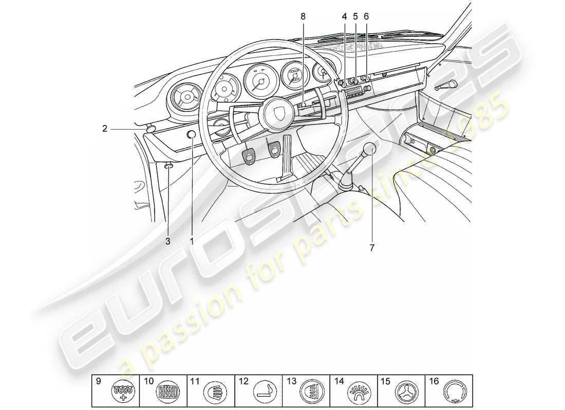 Porsche 911/912 (1965) BOUTON - INTERRUPTEUR Diagramme de pièce