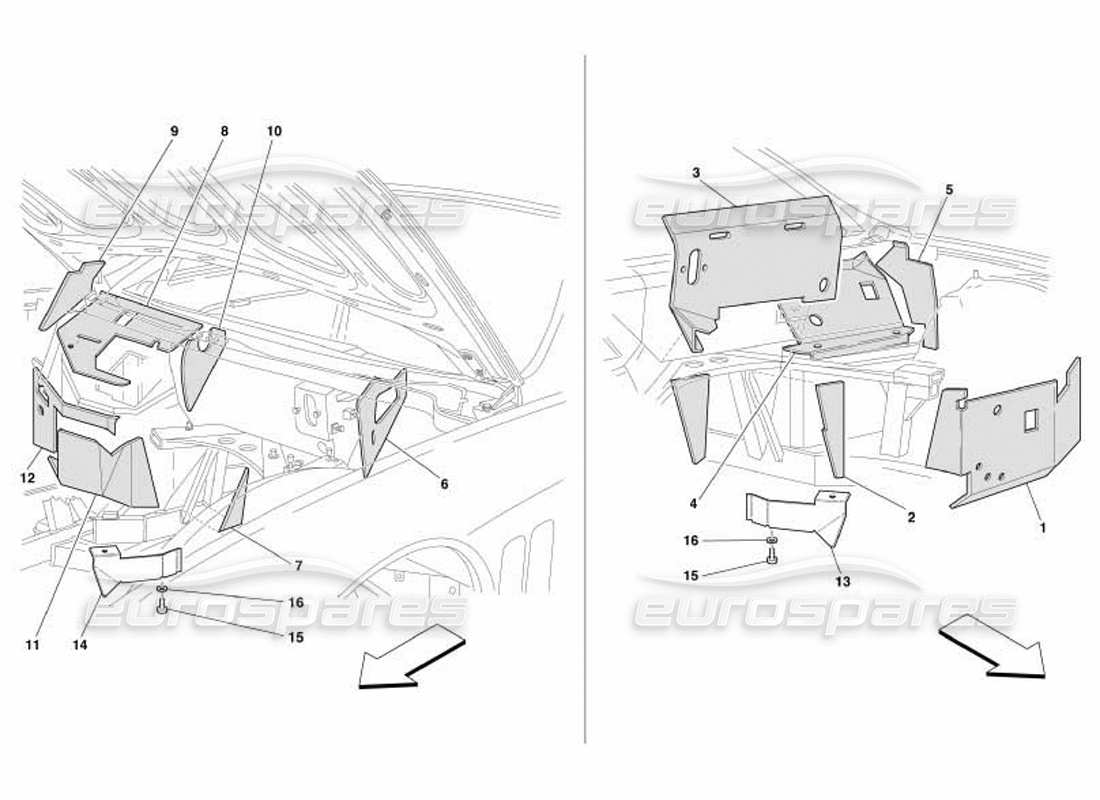 Ferrari 550 Barchetta Isolations ignifuges du compartiment moteur - Valable pour GD - Schéma des pièces