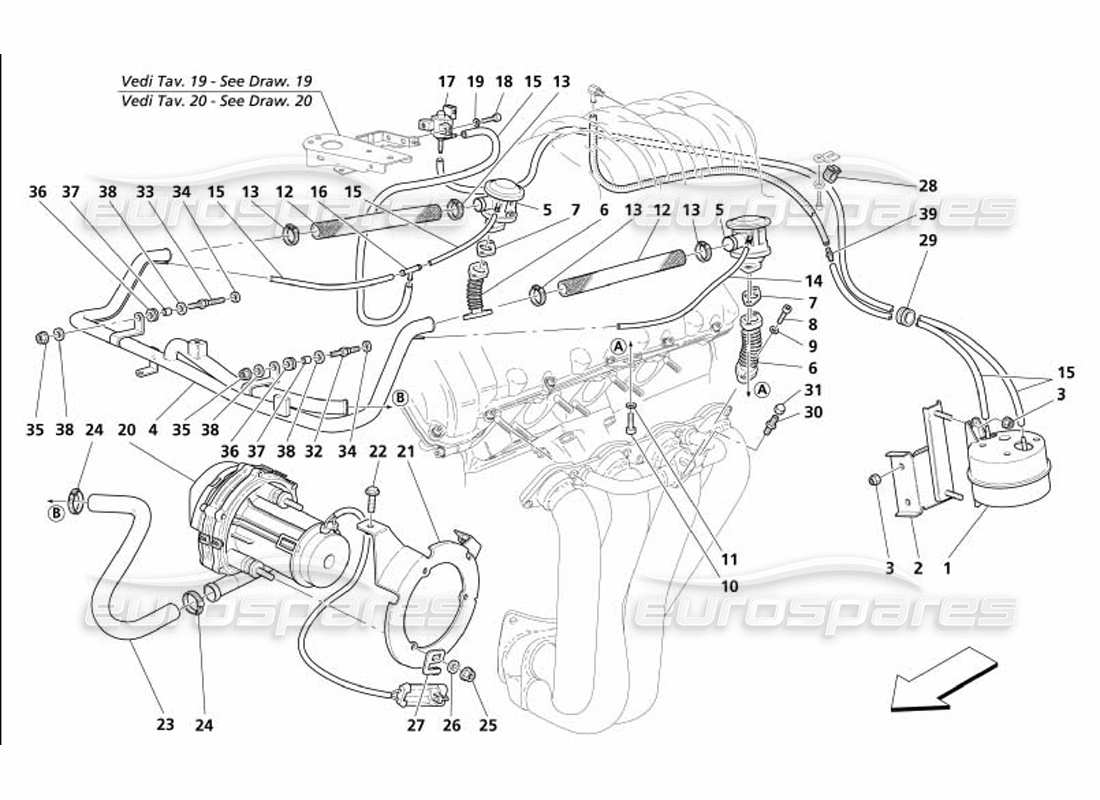 Maserati 4200 Coupé (2005) Système d'air secondaire Schéma des pièces