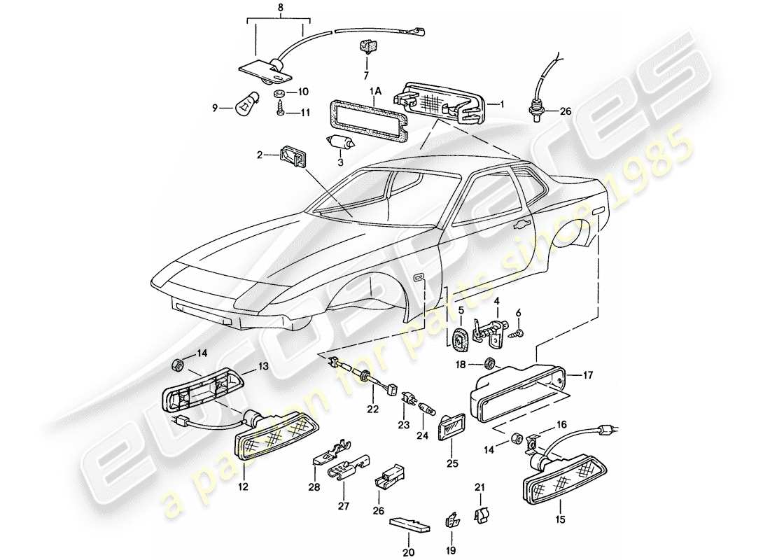 Porsche 944 (1989) ÉCLAIRAGE INTÉRIEUR - RÉPÉTEUR DE CLIGNOTANTS Diagramme de pièce