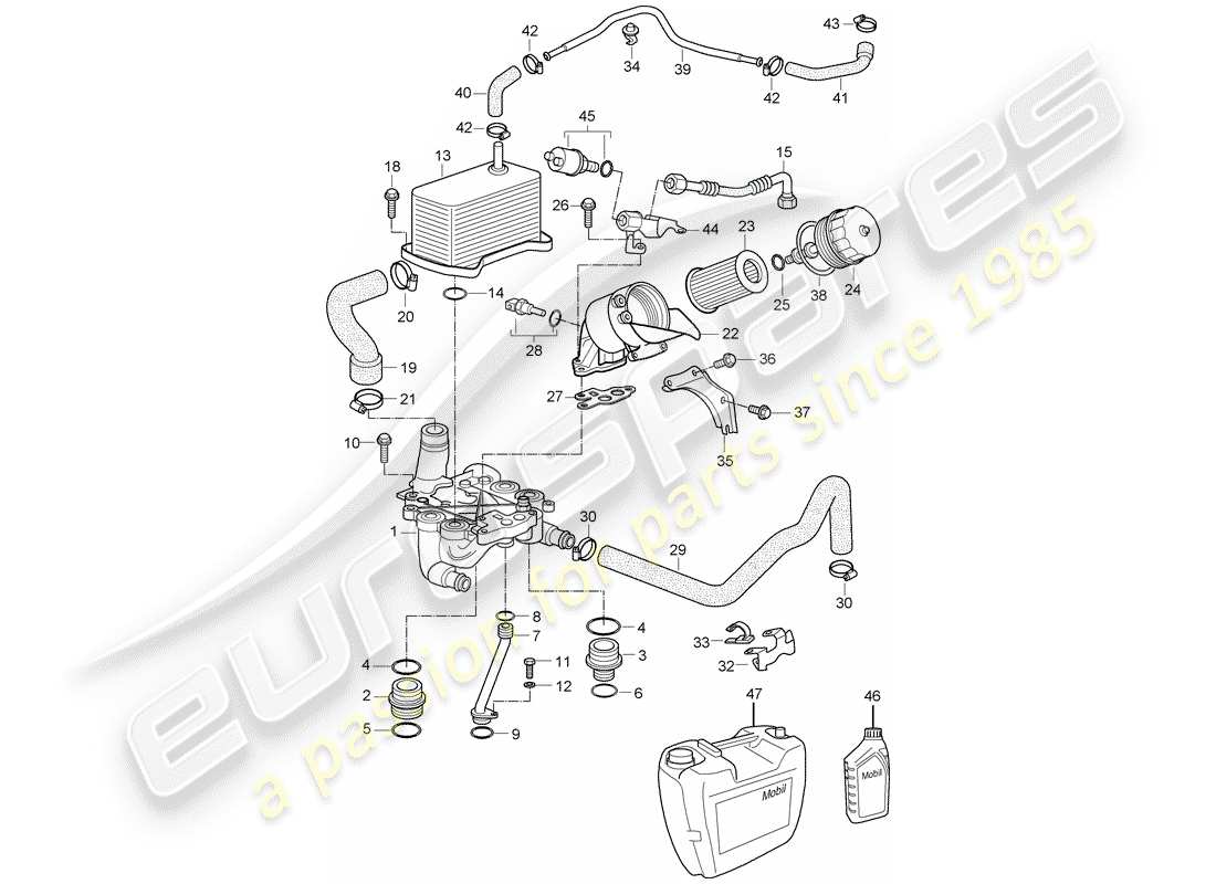 Porsche 996 T/GT2 (2002) FILTRE À HUILE - SUPPORT Diagramme de pièce