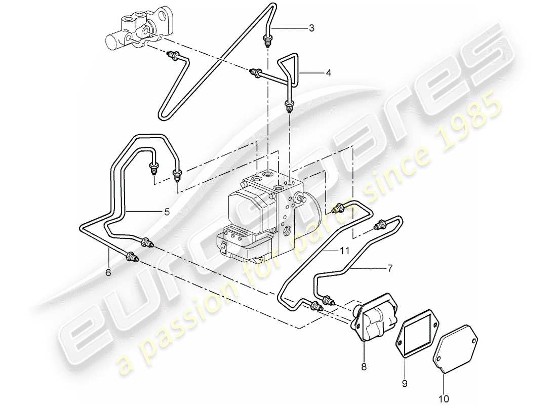 Porsche 996 T/GT2 (2002) CONDUITES DE FREIN - AVANT Diagramme de pièce