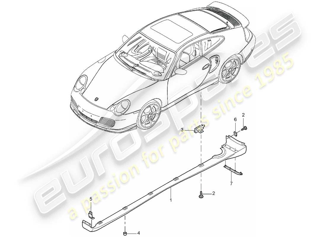 Porsche 996 T/GT2 (2002) GARNITURE - SEUIL - PIÈCES INDIVIDUELLES Diagramme de pièce