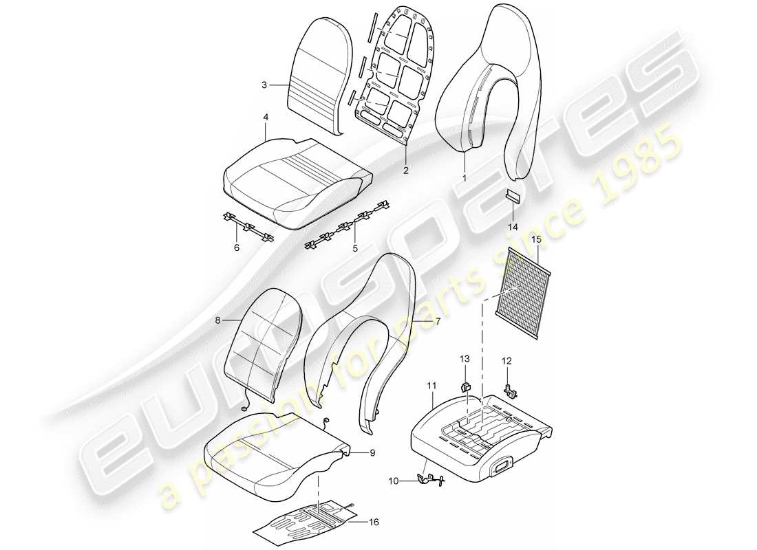 Porsche 996 T/GT2 (2002) HOUSSE - PARTIE MOUSSE - SIÈGE CONFORT - SIÈGE STANDARD Diagramme de pièce