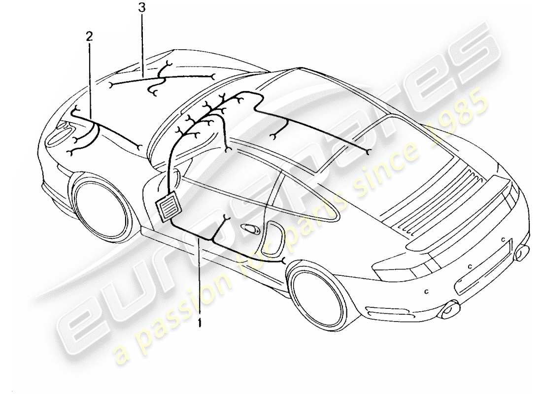 Porsche 996 T/GT2 (2002) FAISCEAU DE CABLAGE - HABITACLE - BOITE A GANTS - COFFRE À BAGAGES AVANT - KIT DE REPARATION - SYST. ANTIBLOCAGE DES FREINS. -ABS- - INDICATEUR D'USURE DE PLAQUETTES DE FREIN - ESSIEU AVANT Diagramme de pièce
