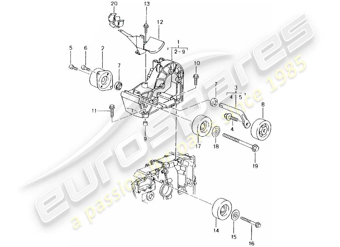 Porsche Boxster 986 (1998) amortisseur de tension de courroie - galet relais - support Diagramme de pièce