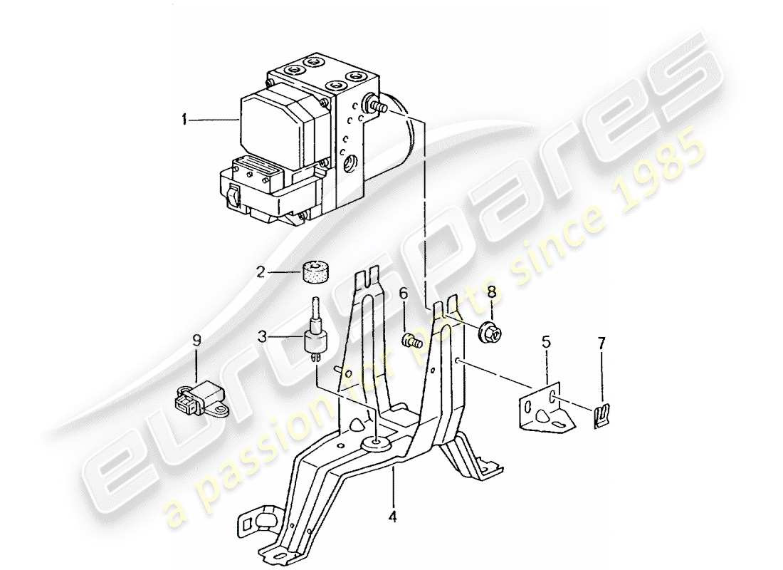 Porsche Boxster 986 (1998) UNITÉ HYDRAULIQUE - SYSTÈME DE FREIN ANTIBLOCAGE. -ABS- - UNITÉ DE COMMANDE ET DE RÉGULATION Diagramme de pièce