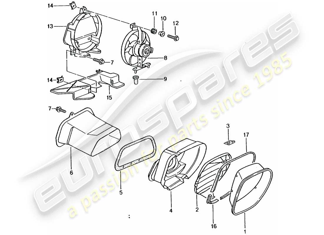 Porsche Boxster 986 (1998) REFROIDISSEMENT DU COMPARTIMENT MOTEUR Diagramme de pièce