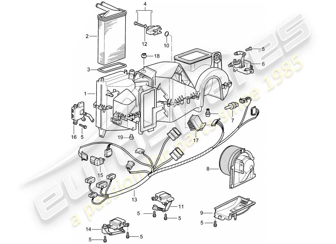 Porsche Boxster 986 (1998) boîtier de distribution d'air - pièces détachées Diagramme de pièce