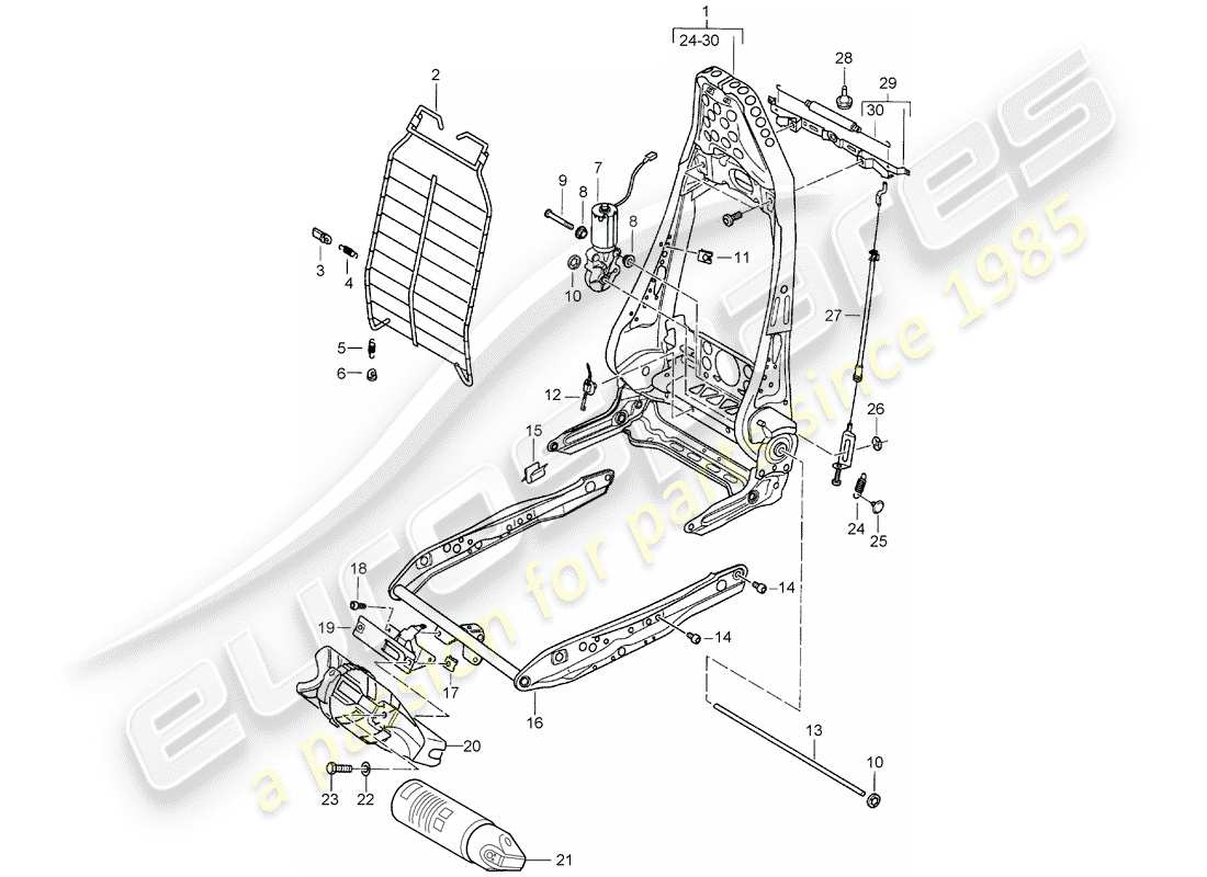 Porsche Boxster 986 (1998) structure - dossier - structure pour siège - siège standard - siège confort Diagramme de pièce