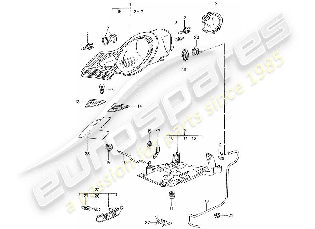 Porsche Boxster 986 (1998) PHARE - RÉPÉTEUR DE CLIGNOTANTS Diagramme de pièce