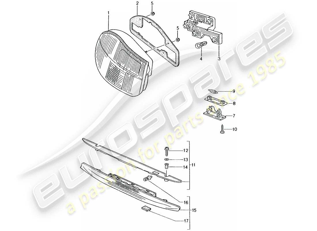 Porsche Boxster 986 (1998) feu arrière - éclairage de plaque d'immatriculation - feu stop supplémentaire Diagramme de pièce