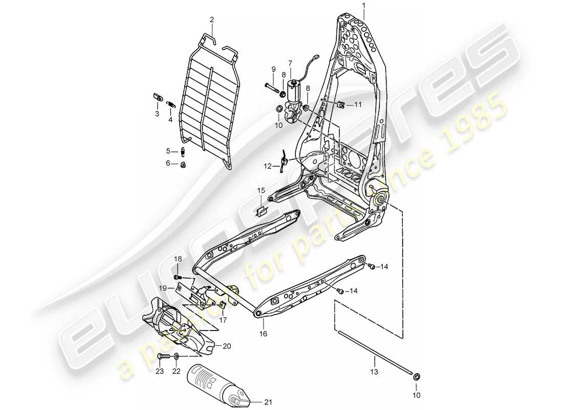 Porsche Boxster 986 (1999) cadre - dossier - cadre pour siège - siège sport Diagramme de pièce