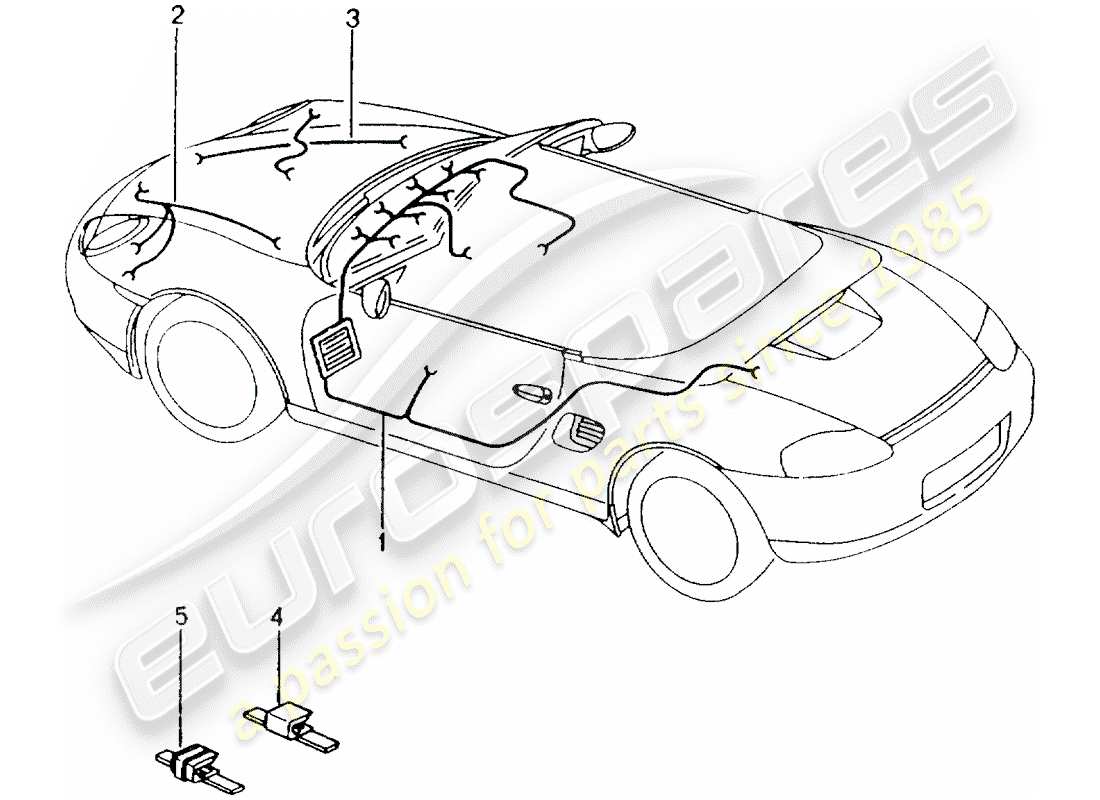Porsche Boxster 986 (1999) FAISCEAU DE CABLAGE - HABITACLE - BOITE A GANTS - AVANT - KIT DE REPARATION - SYST. ANTIBLOCAGE DES FREINS. -ABS- - INDICATEUR D'USURE DE PLAQUETTES DE FREIN - ESSIEU AVANT Diagramme de pièce